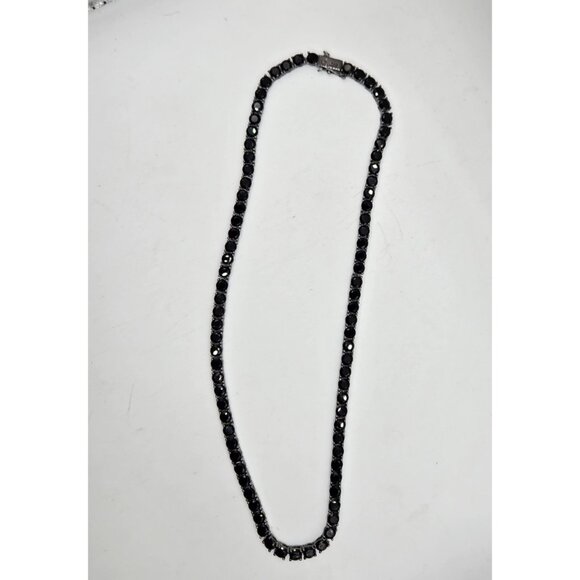 6 Ice Black Rhinestone Tennis Necklace 18" Japanned back in Box Gift-Ready - Picture 5 of 8